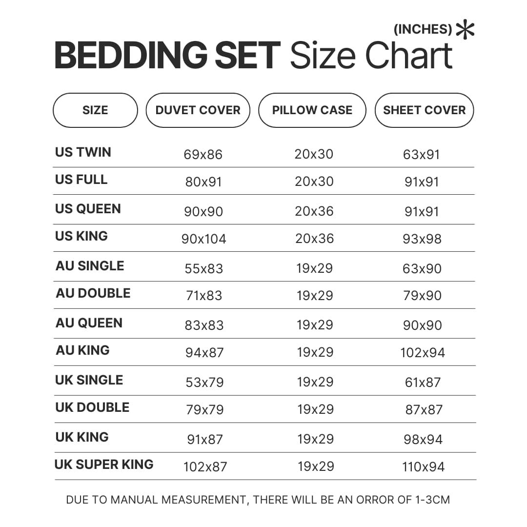 Beding Set Size Chart - Fire Force Merch