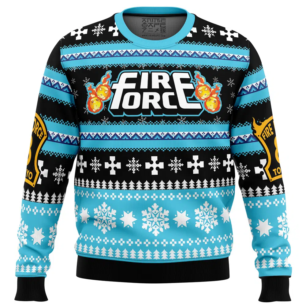 Christmas Flame Fire Force men sweatshirt FRONT mockup - Fire Force Merch