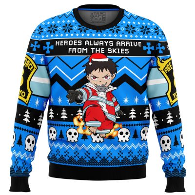 Heroes Always Arrive Fire Force Ugly Christmas Sweater FRONT mockup - Fire Force Merch