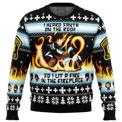 I Heard Santa on the Roof Fire Force Ugly Christmas Sweaters FRONT mockup - Fire Force Merch